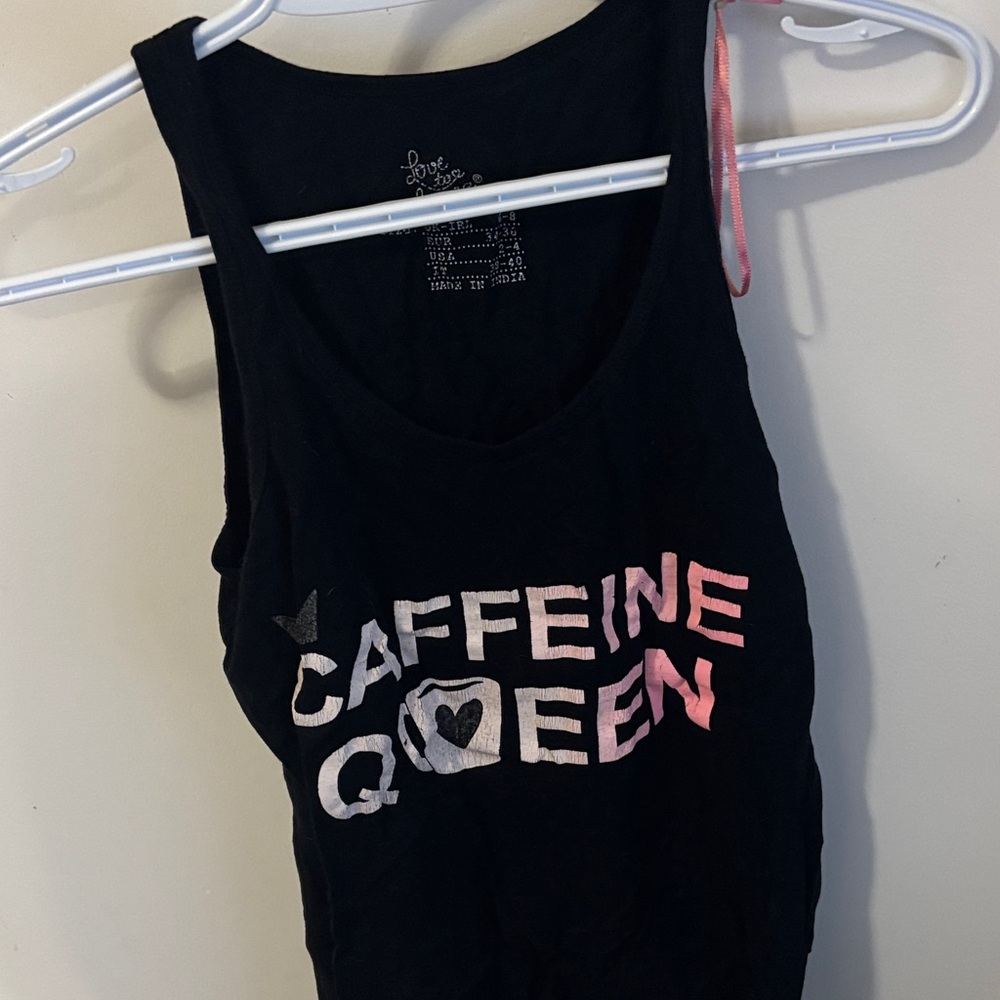 Love Tribe Black and Pink Caffeine Queen Tank Top